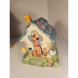 2 Pc. Vtg Tea Light Cottage House Candle Holder Flowers/Birds/Beehive With Base